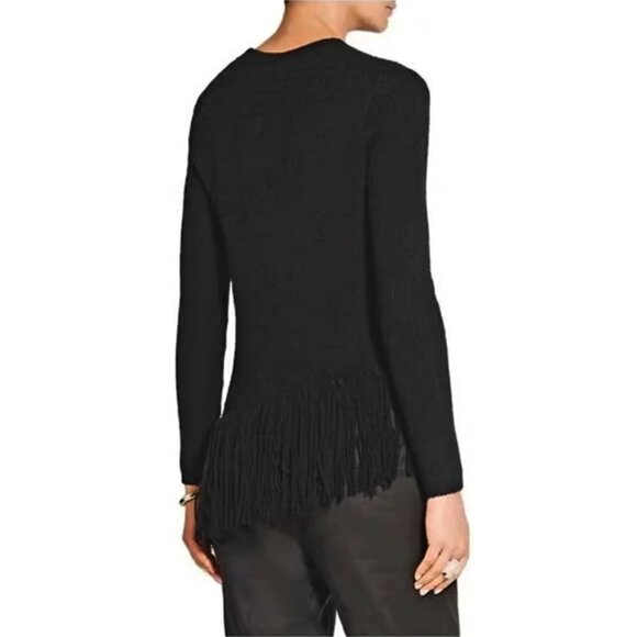 Theory Hudina Asymmetrical Crew Neck Merino Wool Fringe Hem Sweater Black SP - Picture 3 of 14